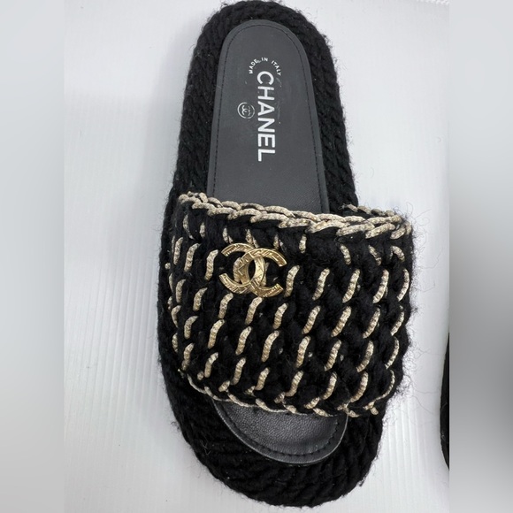 Chanel 2022 CC Black Knit Slide Sandals - Picture 6 of 8